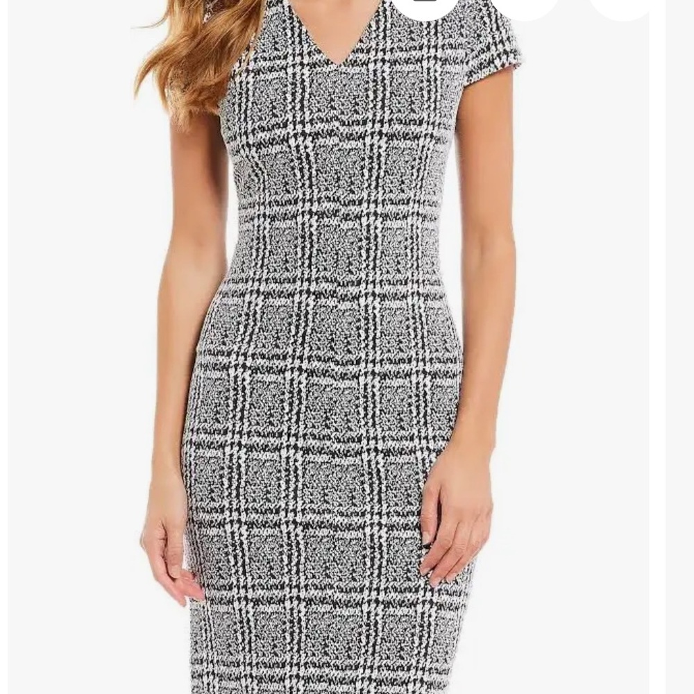 Michael Kors Black and White Checkered Midi Dress